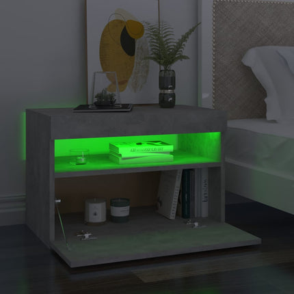 Sängbord med LED-belysning 2 st betonggrå 60x35x40 cm