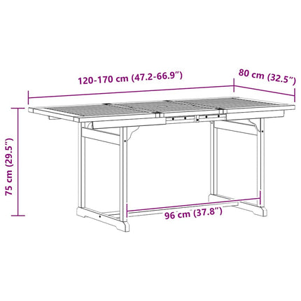 Matbord för trädgården (120-170)x80x75 cm massiv akaciaträ