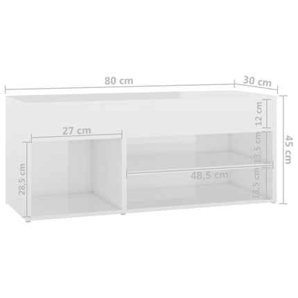 Skobänk vit högglans 80x30x45 cm konstruerat trä