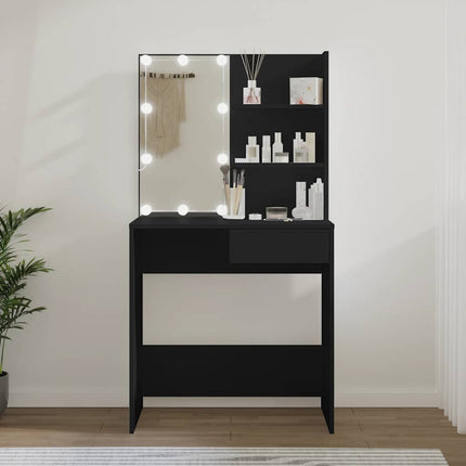Sminkbord med LED svart 74,5x40x141 cm