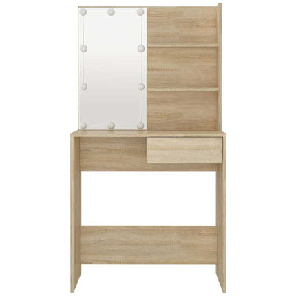 Sminkbord med LED sonoma-ek 74,5x40x141 cm konstruerat trä