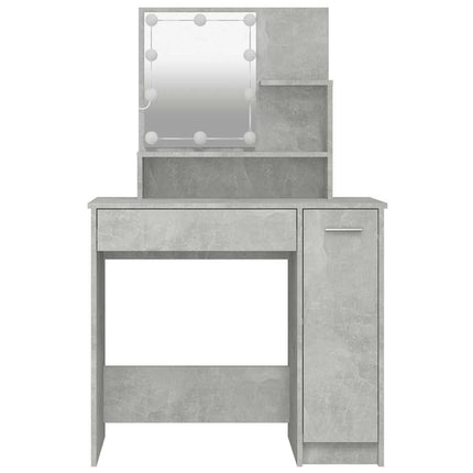Sminkbord med LED betonggrå 86,5x35x136 cm
