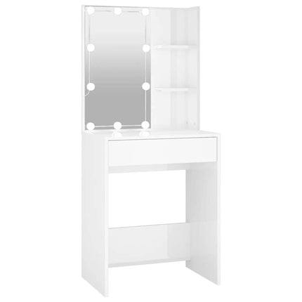Sminkbord med LED vit högglans 60x40x140 cm
