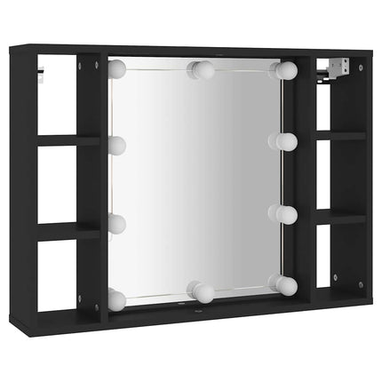 Spegelskåp med LED svart 76x15x55 cm