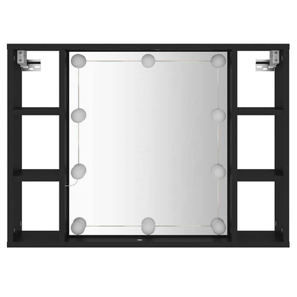 Spegelskåp med LED svart 76x15x55 cm