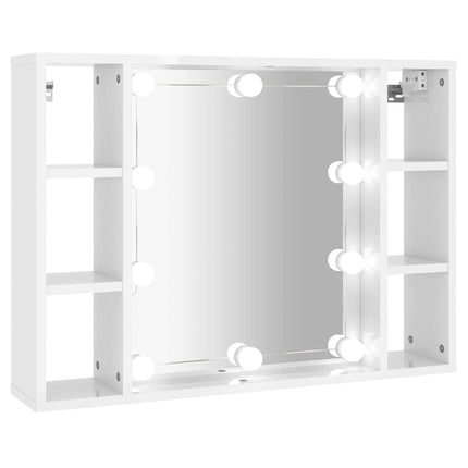 Spegelskåp med LED vit högglans 76x15x55 cm