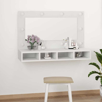 Spegelskåp med LED vit 90x31,5x62 cm