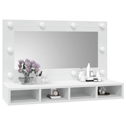 Spegelskåp med LED vit 90x31,5x62 cm