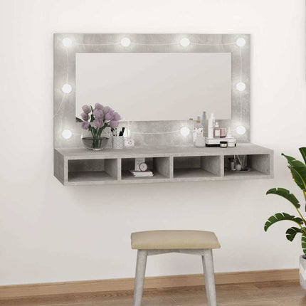 Spegelskåp med LED betonggrå 90x31,5x62 cm