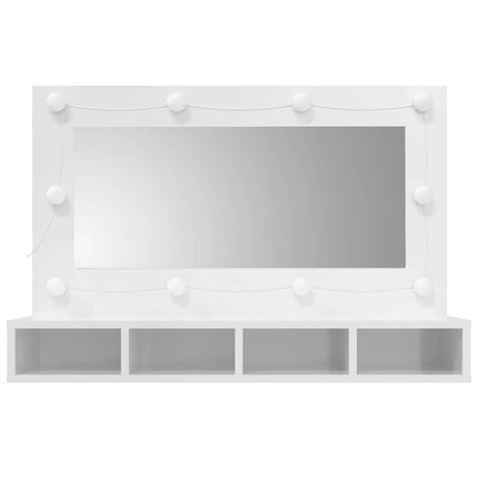 Spegelskåp med LED vit högglans 90x31,5x62 cm