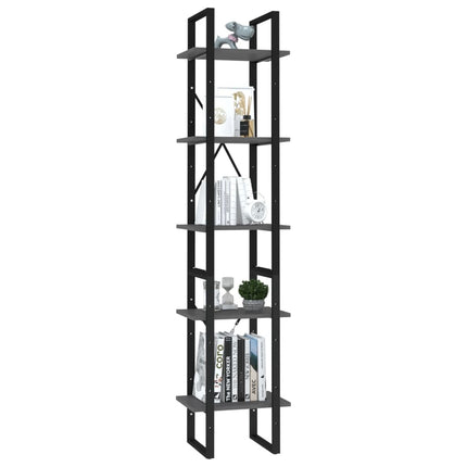 Bokhylla 5 hyllplan grå 40x30x175 cm konstruerat trä