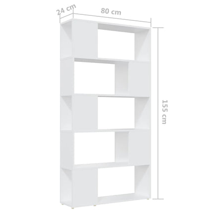 Bokhylla rumsavdelare vit 80x24x155 cm konstruerat trä
