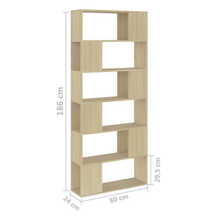 Bokhylla/Rumsavdelare sonoma-ek 80x24x186 cm konstruerat trä