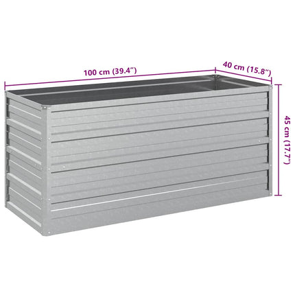 Odlingslåda upphöjd galvaniserat stål 100x40x45 cm silver