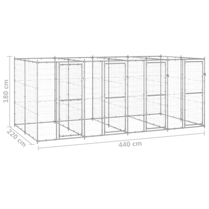 Hundgård för utomhusbruk galvaniserat stål 9,68 m²