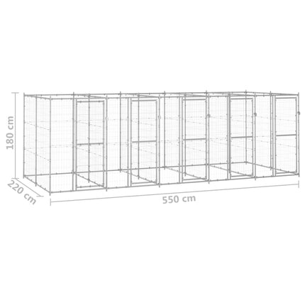 Hundgård för utomhusbruk galvaniserat stål 12,1 m²