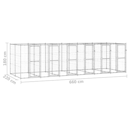Hundgård för utomhusbruk galvaniserat stål 14,52 m²