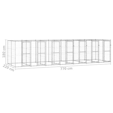 Hundgård för utomhusbruk galvaniserat stål 16,94 m²