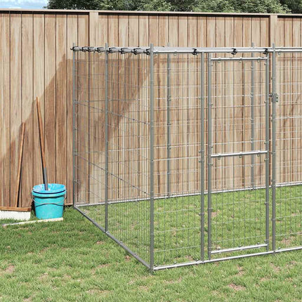 Hundgård för utomhusbruk galvaniserat stål med tak 7,26 m²