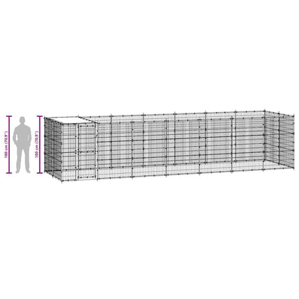 Hundgård för utomhusbruk galvaniserat stål med tak 16,94 m²