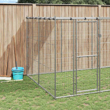 Hundgård för utomhusbruk galvaniserat stål med tak 26,62 m²