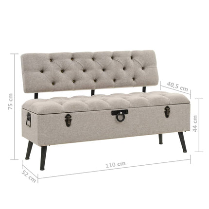 Förvaringsbänk med ryggstöd 110 cm gräddvit tyg