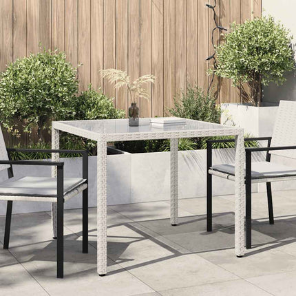 Utebord 90x90x75 cm Härdat glas och konstrotting vit