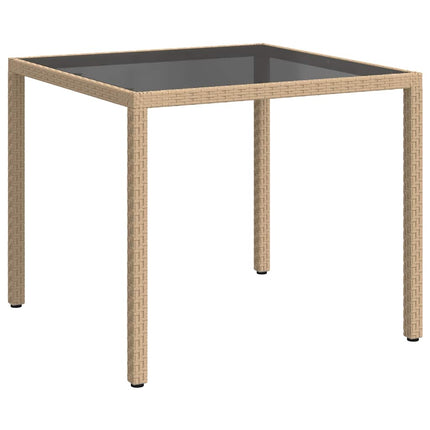 Utebord 90x90x75 cm Härdat glas och konstrotting beige