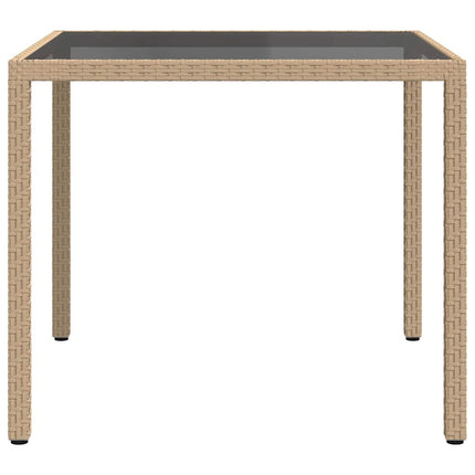 Utebord 90x90x75 cm Härdat glas och konstrotting beige