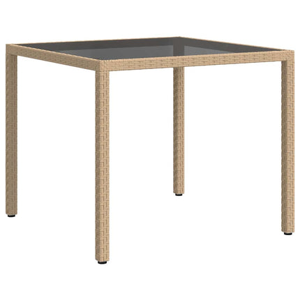 Utebord 90x90x75 cm Härdat glas och konstrotting beige
