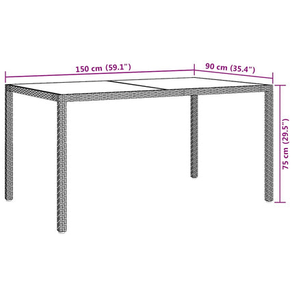 Utebord 150x90x75 cm härdat glas och konstrotting vit