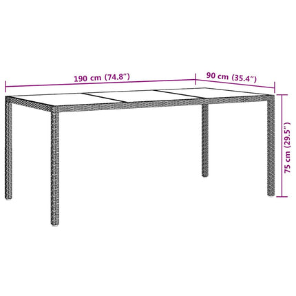 Utebord 190x90x75 cm härdat glas och konstrotting brun