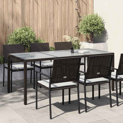 Utebord 190x90x75 cm härdat glas och konstrotting brun