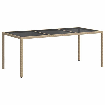Utebord beige 190x90x75 cm härdat glas och konstrotting