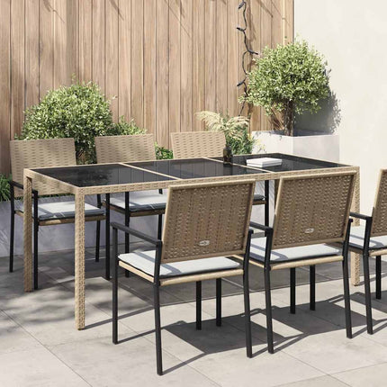 Utebord beige 190x90x75 cm härdat glas och konstrotting