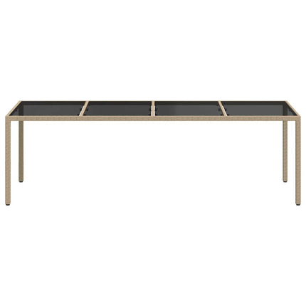 Trädgårdsbord beige 250x100x75 cm härdat glas och konstrotting