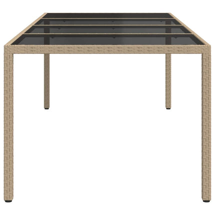 Trädgårdsbord beige 250x100x75 cm härdat glas och konstrotting