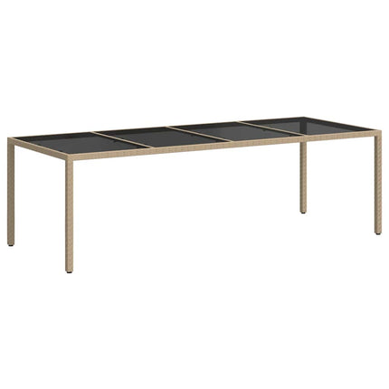 Trädgårdsbord beige 250x100x75 cm härdat glas och konstrotting