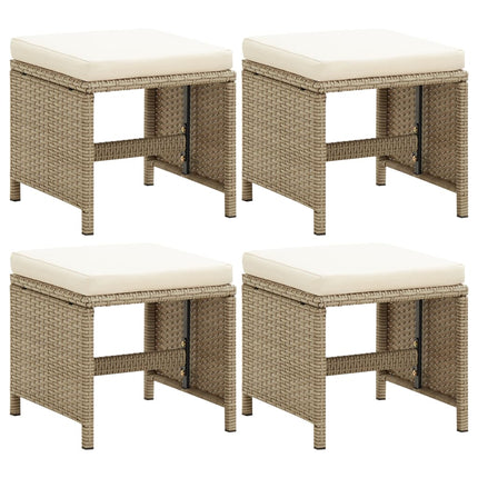 Trädgårdspallar 4 st med dynor konstrotting beige