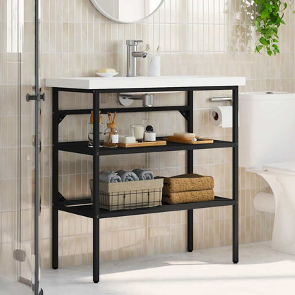 Ram för tvättställ svart 79x38x83 cm järn