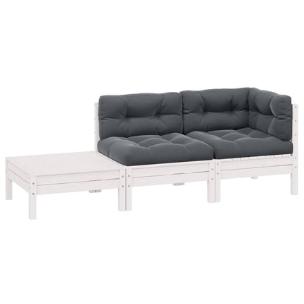 Loungegrupp med dynor 3 delar vit massiv furu