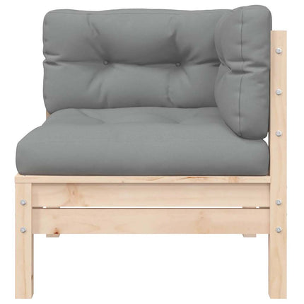Loungegrupp med grå dynor 3 delar massiv furu