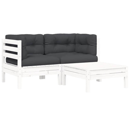 Loungegrupp med dynor 3 delar vit massiv furu