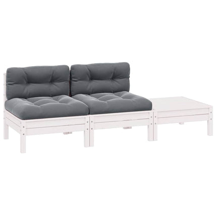 Loungegrupp med dynor 3 delar vit massiv furu