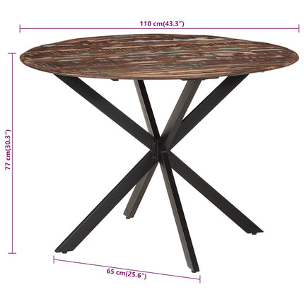 Matbord Ø110x78 cm massivt återvunnet trä och stål