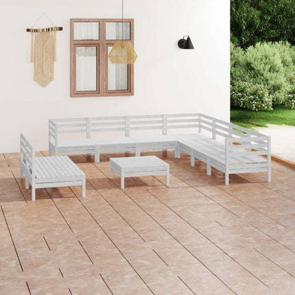 Loungegrupp för trädgården 10 delar vit massiv furu