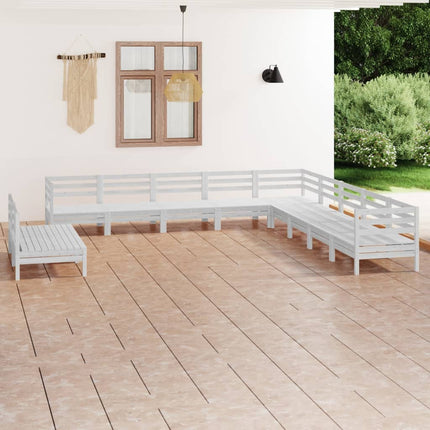 Loungegrupp för trädgården 11 delar vit massiv furu