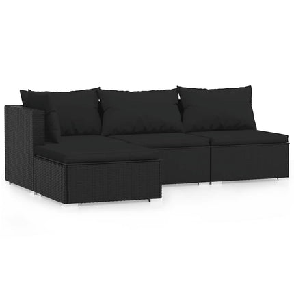 Loungegrupp för trädgården med dynor 4 delar svart konstrotting