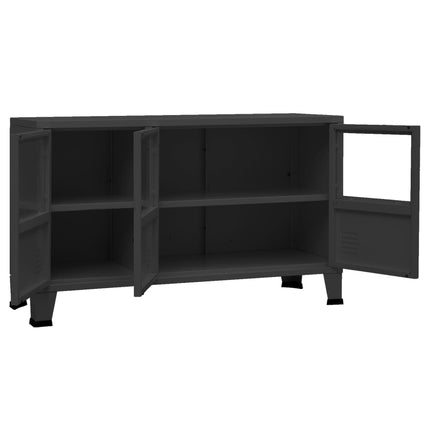 Skänk industriell svart 105x35x62 cm metall och glas