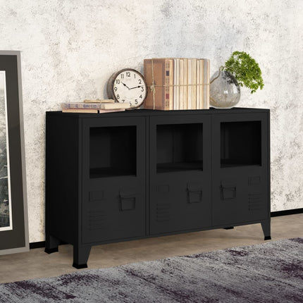 Skänk industriell svart 105x35x62 cm metall och glas